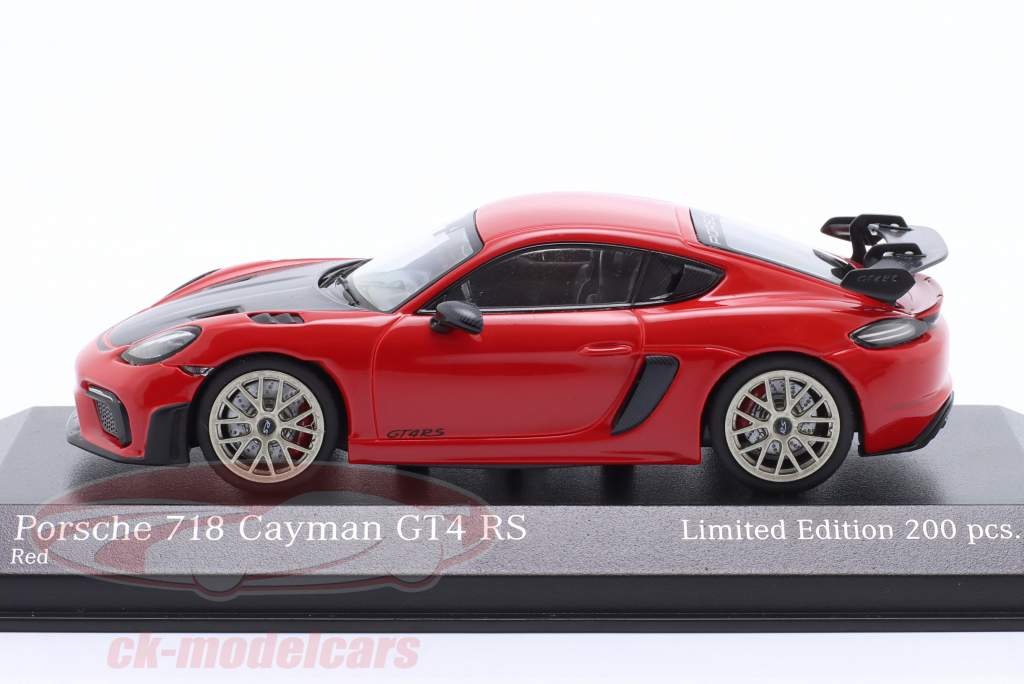 Porsche 718 (982) Cayman GT4 RS 2021 red / Neodymium rims 1:43 Minichamps
