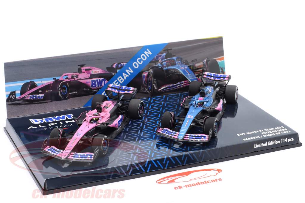 2-Car Set Esteban Ocon #31 Bahrain & Miami GP formel 1 2023 1:43 Minichamps