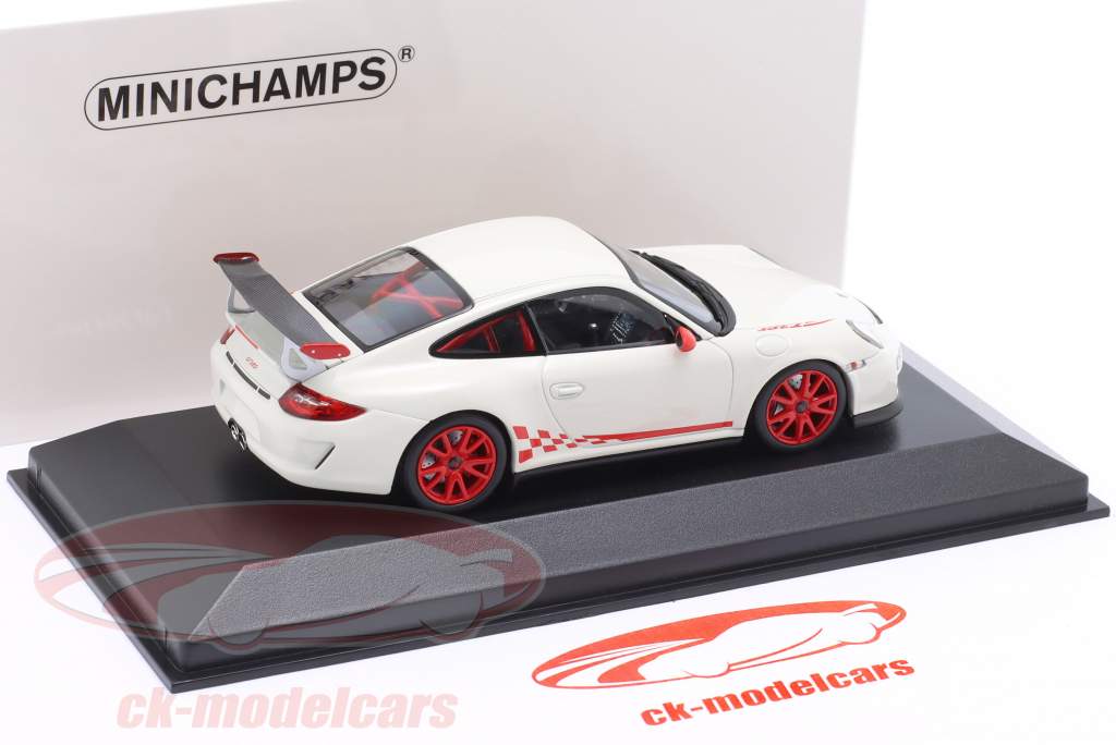 Porsche 911 (997.II) GT3 RS 3.8 Año de construcción 2009 blanco con rojo decoración 1:43 Minichamps