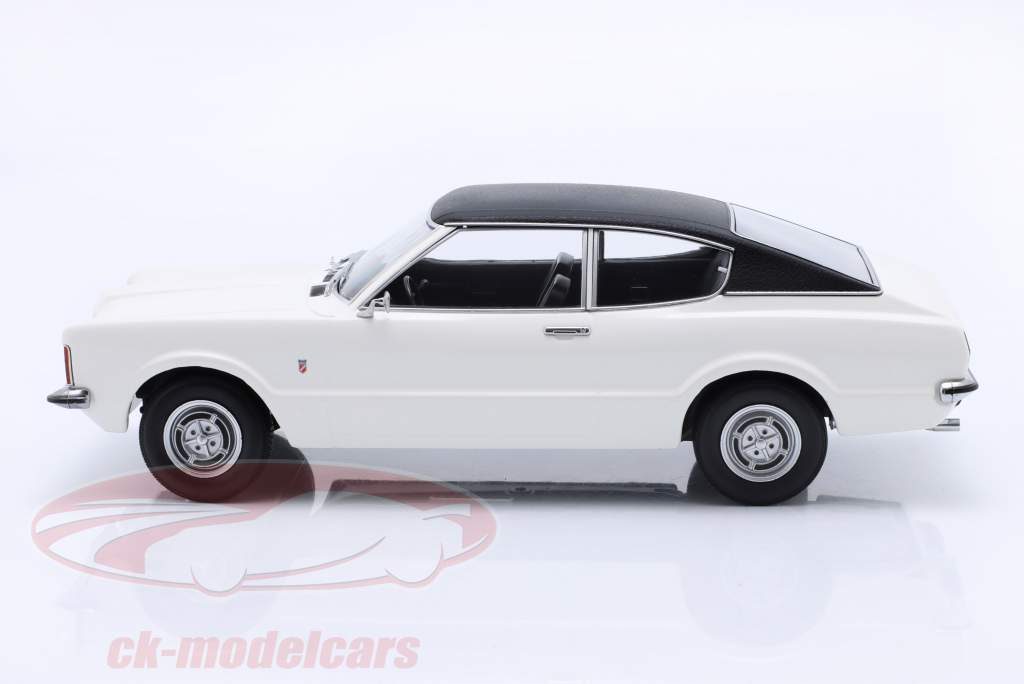 Ford Taunus GT Coupe med Vinyl tag Byggeår 1971 hvid / Mat sort 1:18 KK-Scale