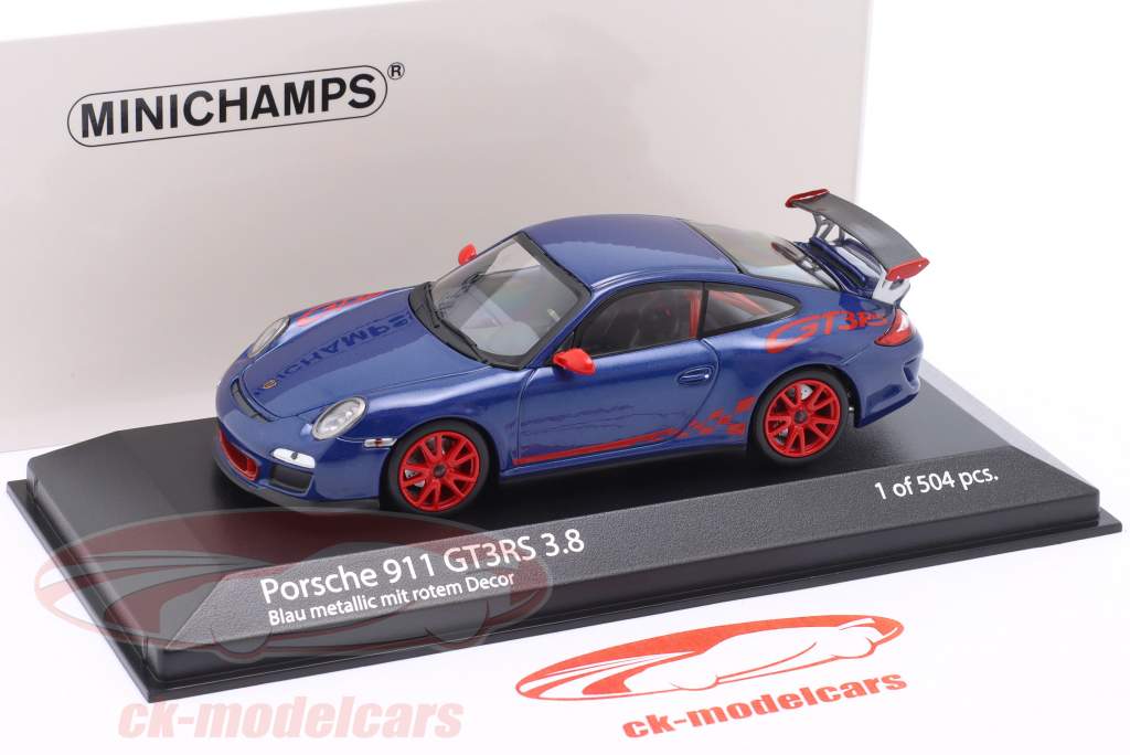 Porsche 911 (997.II) GT3 RS 3.8 Ano de construção 2009 azul metálico / vermelho 1:43 Minichamps