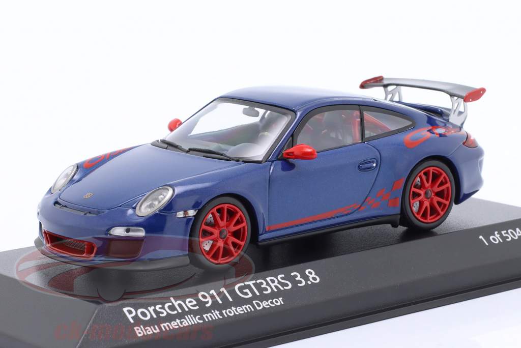 Porsche 911 (997.II) GT3 RS 3.8 Anno di costruzione 2009 blu metallico / rosso 1:43 Minichamps