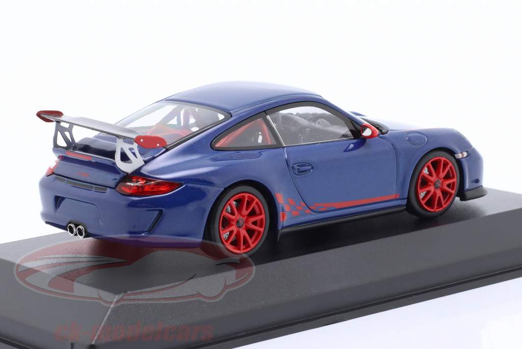 Porsche 911 (997.II) GT3 RS 3.8 Bouwjaar 2009 blauw metalen / rood 1:43 Minichamps