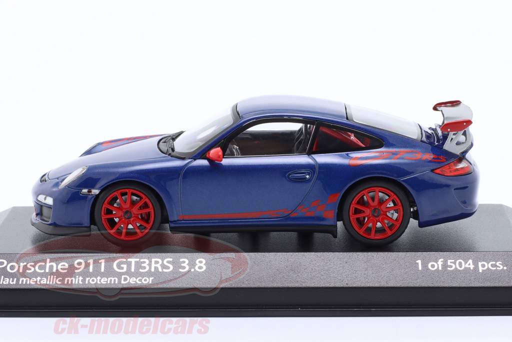Porsche 911 (997.II) GT3 RS 3.8 Baujahr 2009 blau metallic / rot 1:43 Minichamps