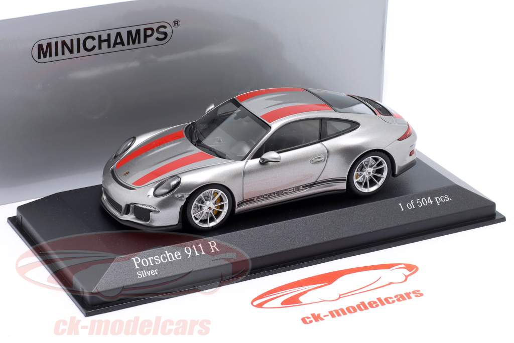 Porsche 911 (991) R anno di costruzione 2016 argento / rosso 1:43 Minichamps
