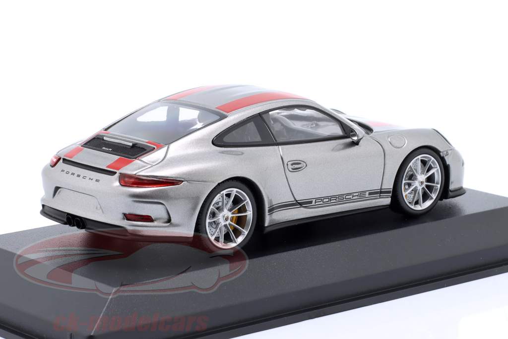 Porsche 911 (991) R 築 2016 銀 / 赤 1:43 Minichamps