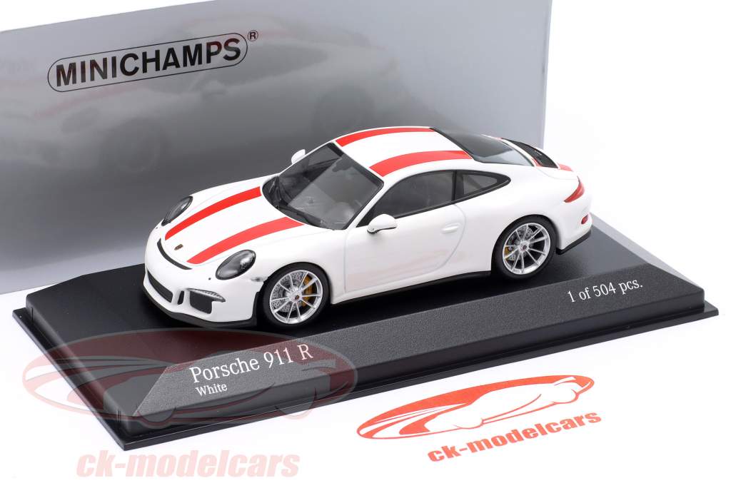Porsche 911 (991) R year 2016 white / red 1:43 Minichamps