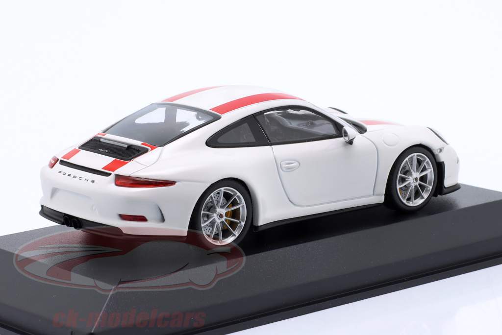 Porsche 911 (991) R año 2016 blanco / rojo 1:43 Minichamps
