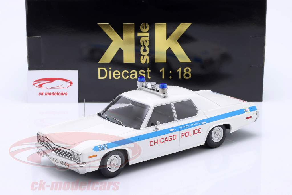 Dodge Monaco Chicago Police Ano de construção 1974 branco / azul 1:18 KK-Scale