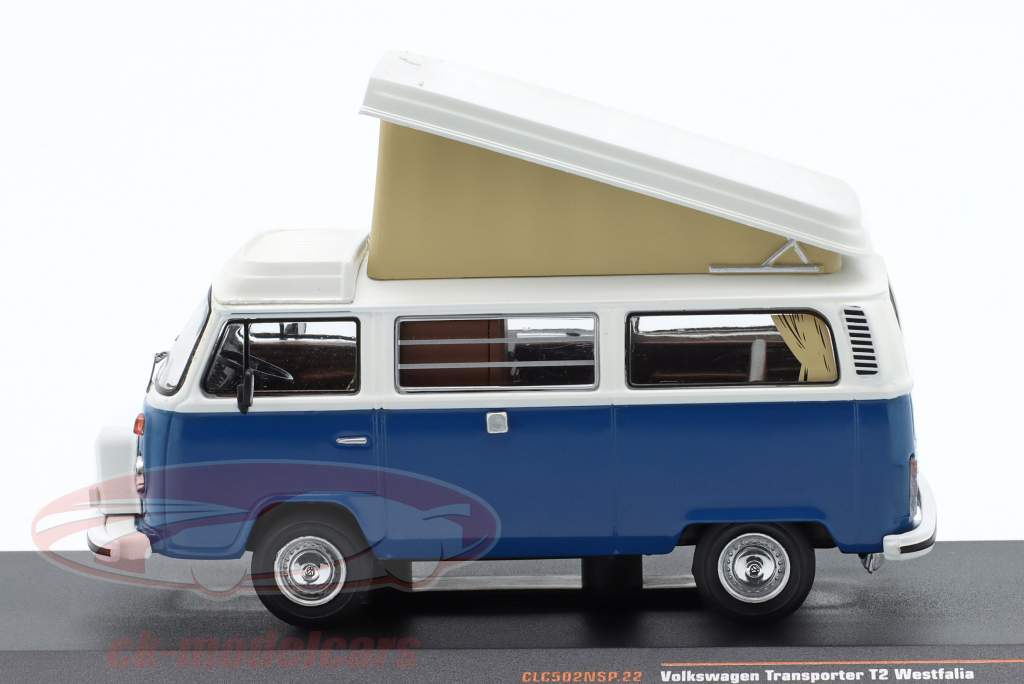 Volkswagen VW T2 Westfalia with Roof tent year 1978 blue / white 1:43 Ixo