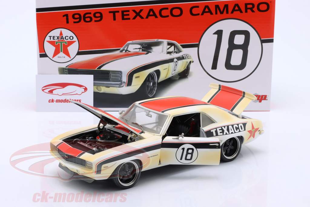 Chevrolet Camaro Texaco #18 Ano de construção 1969 branco / vermelho 1:18 GMP