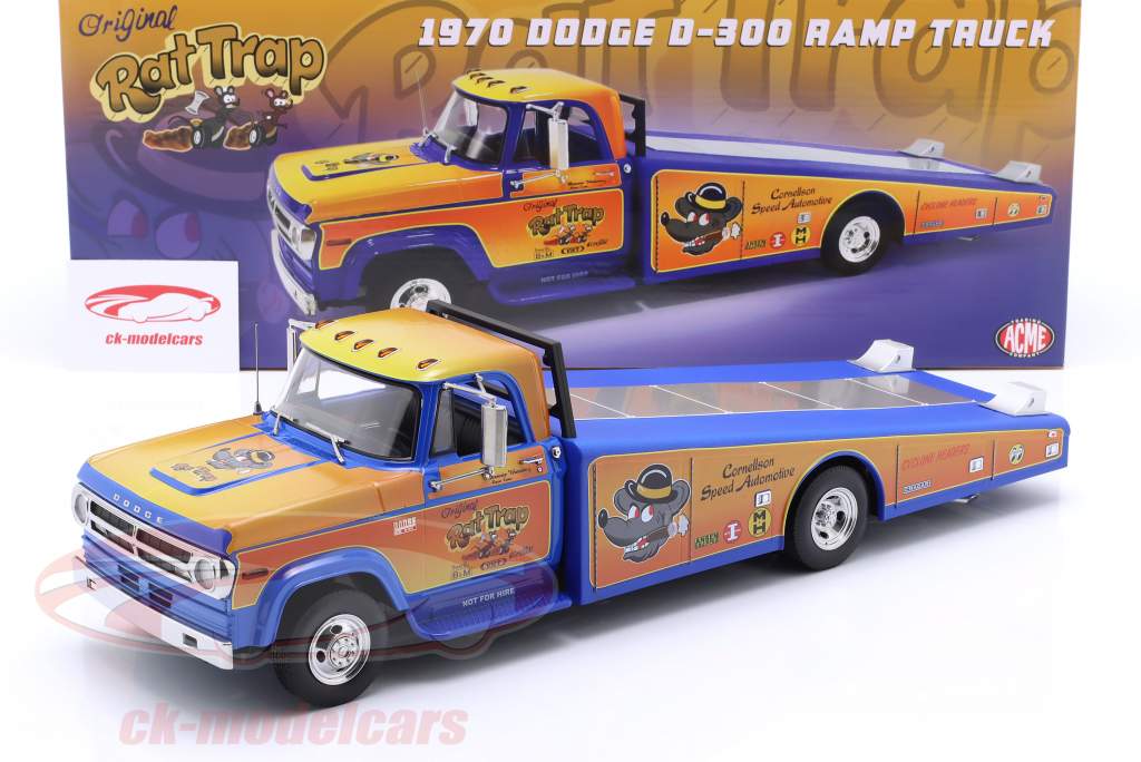 Dodge D300 Ramp Truck "Rat Trap" Année de construction 1970 orange / bleu 1:18 GMP