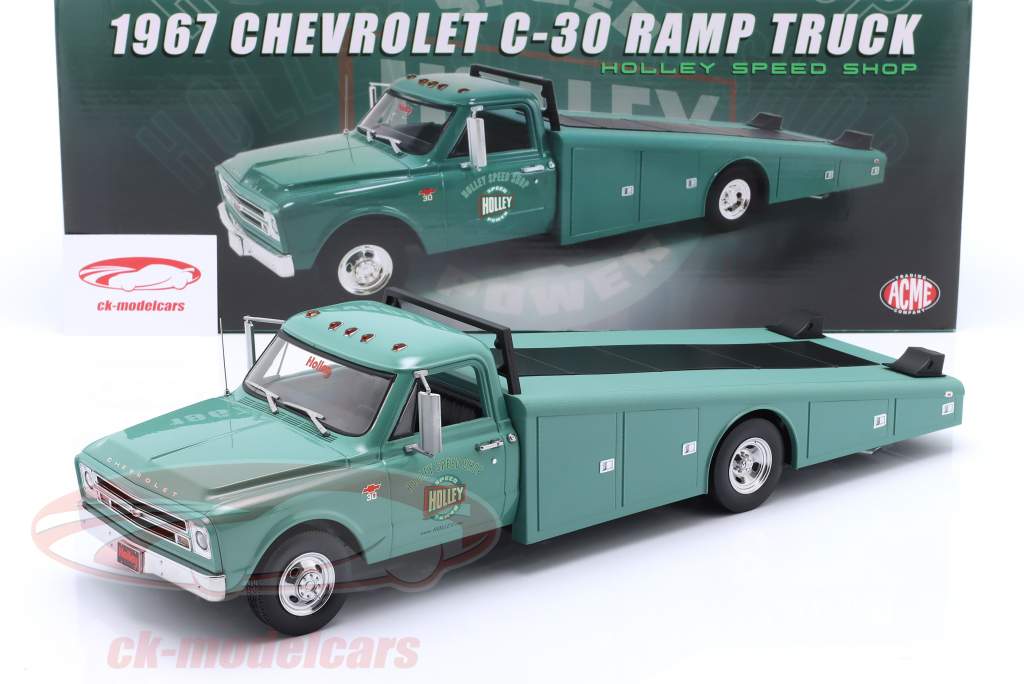 Chevrolet C30 Ramp Truck "Holley Speed Shop" Byggeår 1967 grøn 1:18 GMP