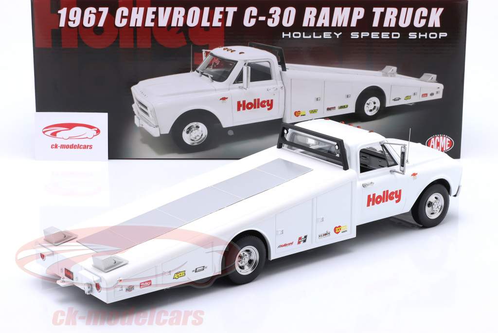 Chevrolet C30 Ramp Truck "Holley Speed Shop" Baujahr 1967 weiß 1:18 GMP