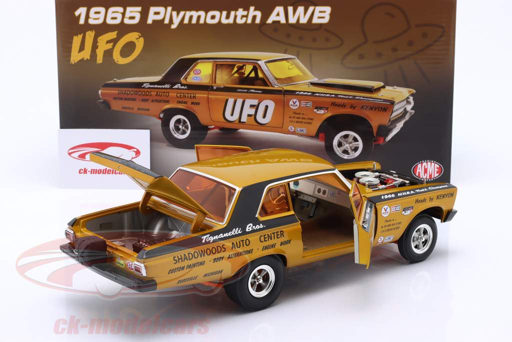 Plymouth AWB "UFO" Ano de construção 1965 preto / ouro 1:18 GMP
