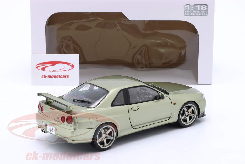 Nissan Skyline GT-R (R34) RHD year 1999 light green metallic 1:18 Solido