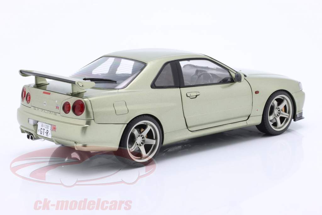 Nissan Skyline GT-R (R34) RHD Ano de construção 1999 luz verde metálico 1:18 Solido