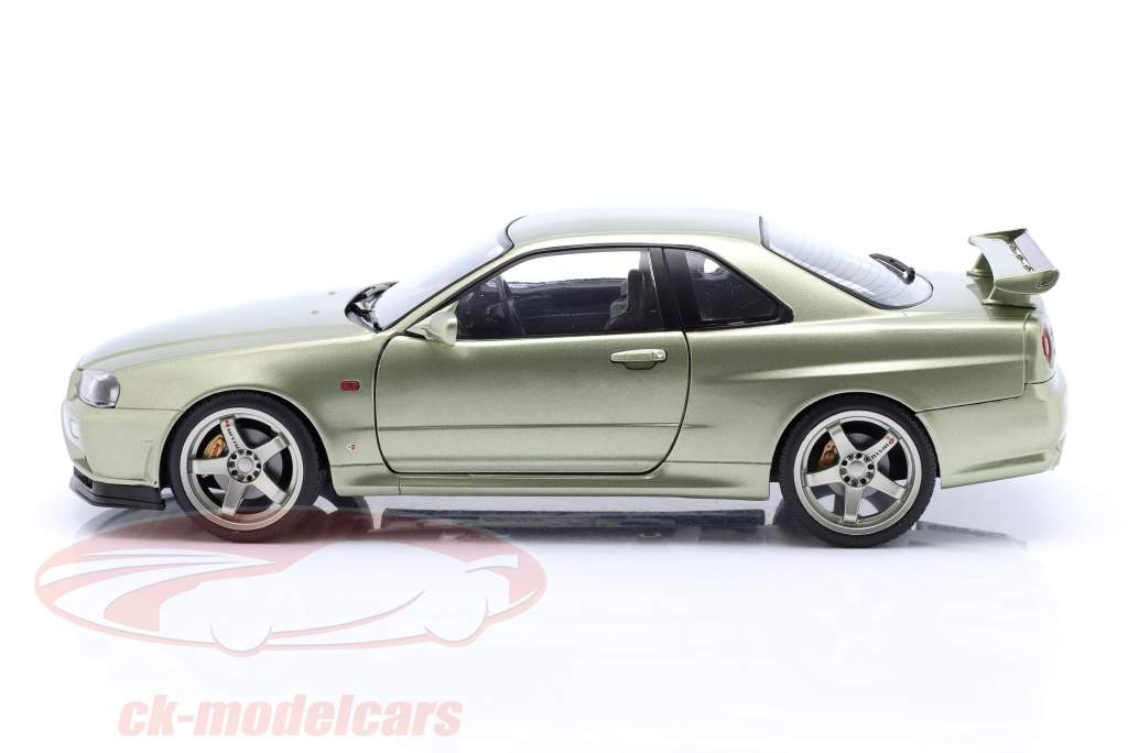 Nissan Skyline GT-R (R34) RHD Byggeår 1999 lysegrøn metallisk 1:18 Solido