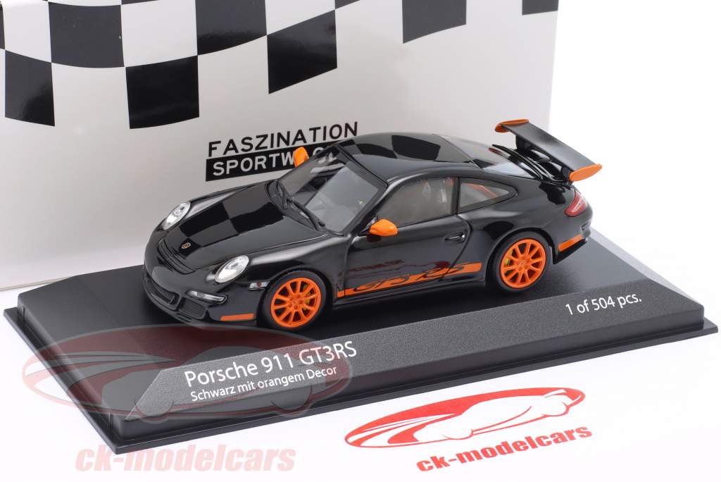 Porsche 911 (997.1) GT3 RS Año de construcción 2006 negro / naranja 1:43 Minichamps