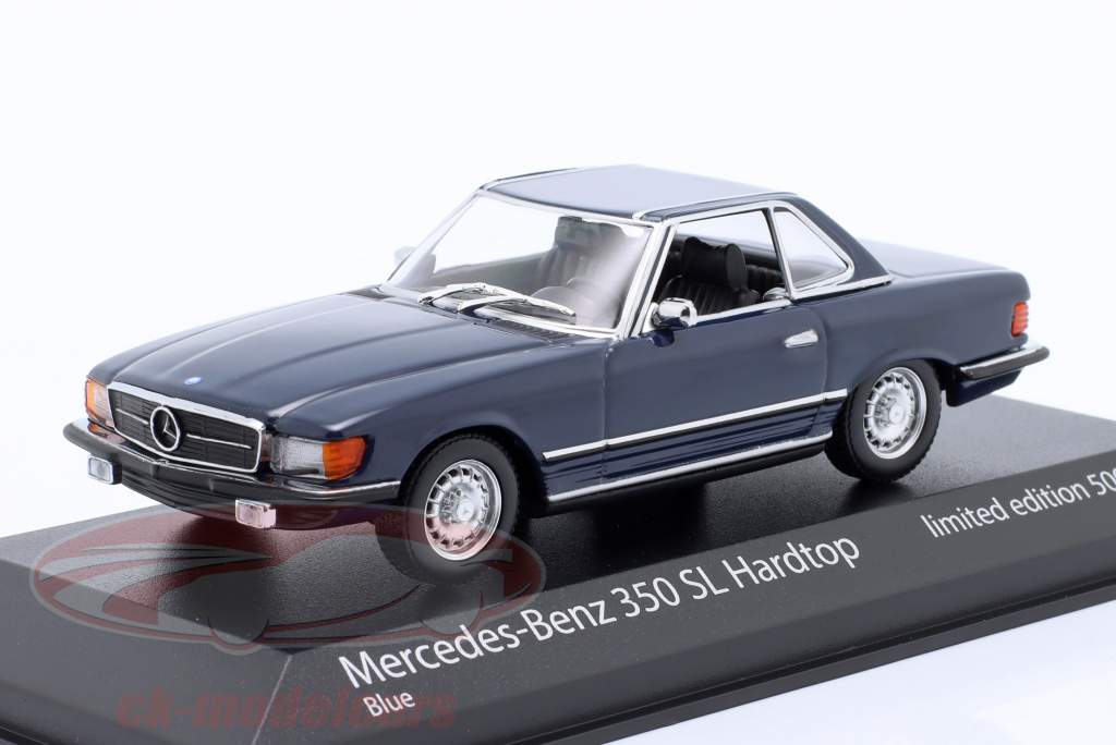 Mercedes-Benz 350 SL (R107) Tettuccio rigido Anno di costruzione 1974 blu 1:43 Minichamps