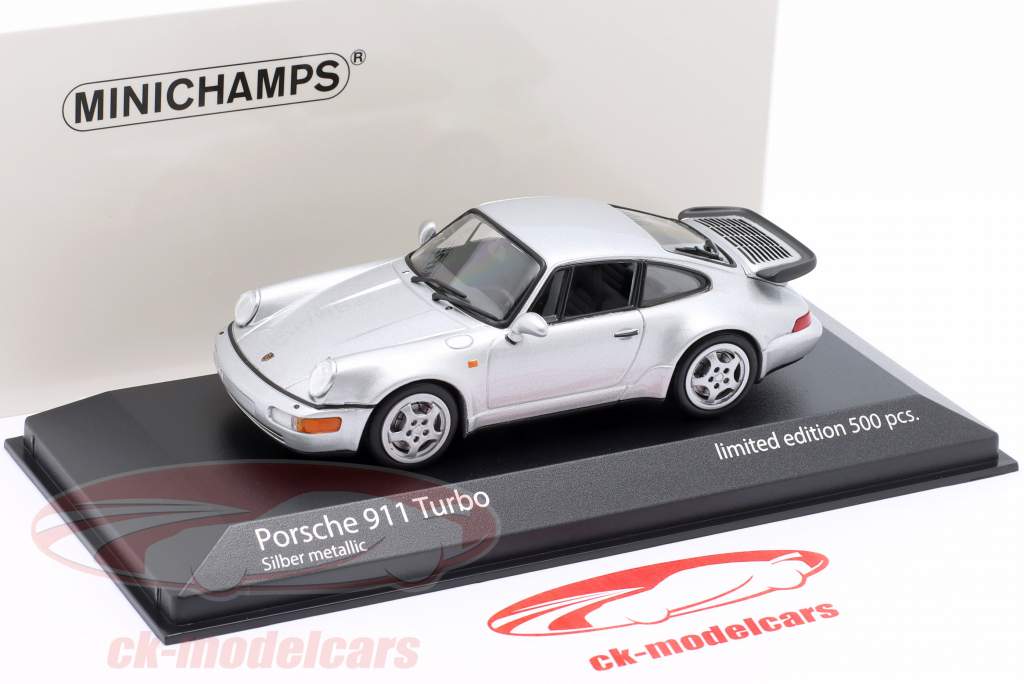 Porsche 911 (964) Turbo Byggeår 1990 sølv metallisk 1:43 Minichamps