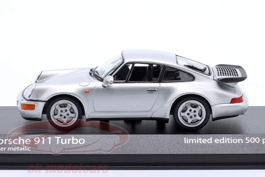 Porsche 911 (964) Turbo Byggeår 1990 sølv metallisk 1:43 Minichamps