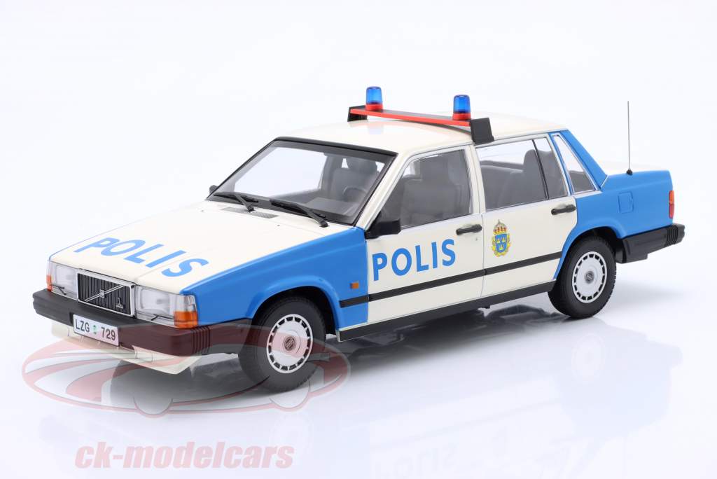 Volvo 740 GL polícia Suécia 1986 branco / azul 1:18 Minichamps