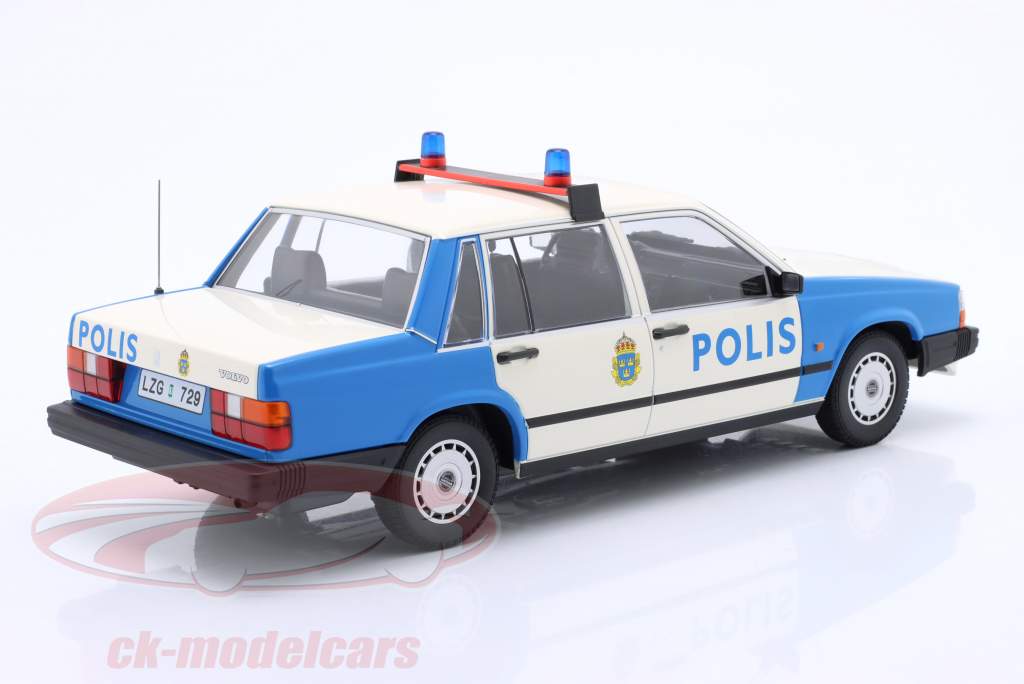 Volvo 740 GL policía Suecia 1986 blanco / azul 1:18 Minichamps