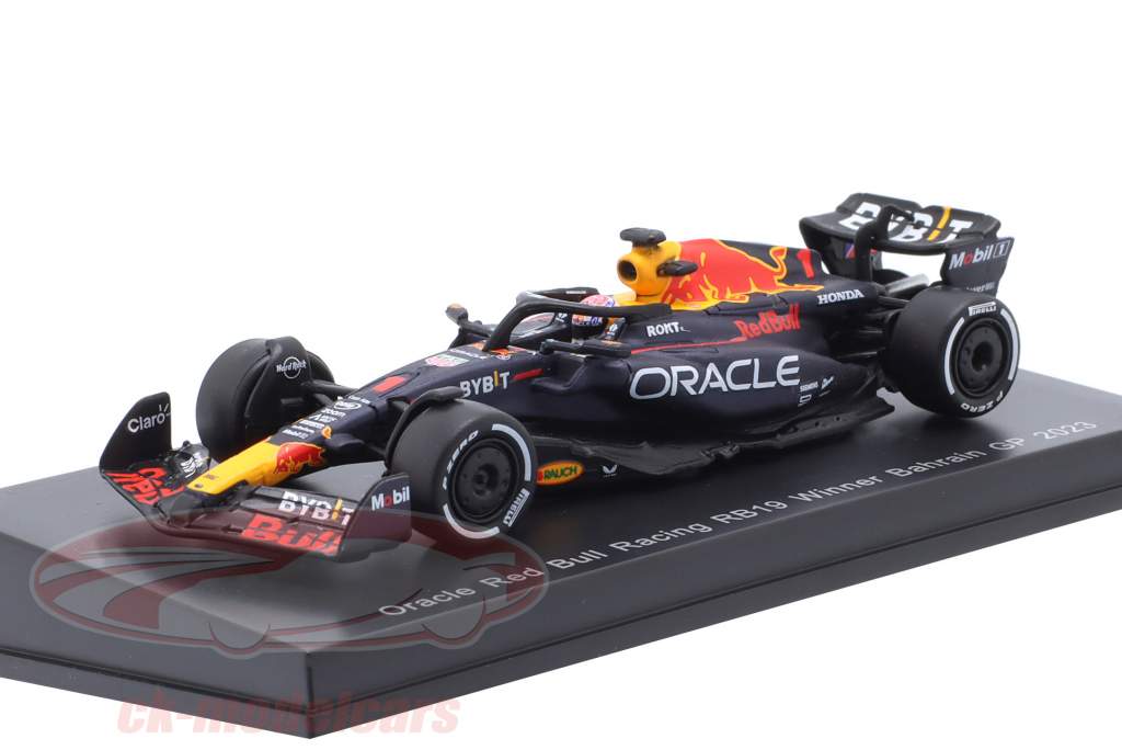 M. Verstappen Red Bull RB19 #1 ganhador Bahrain GP Fórmula 1 Campeão mundial 2023 1:64 Spark