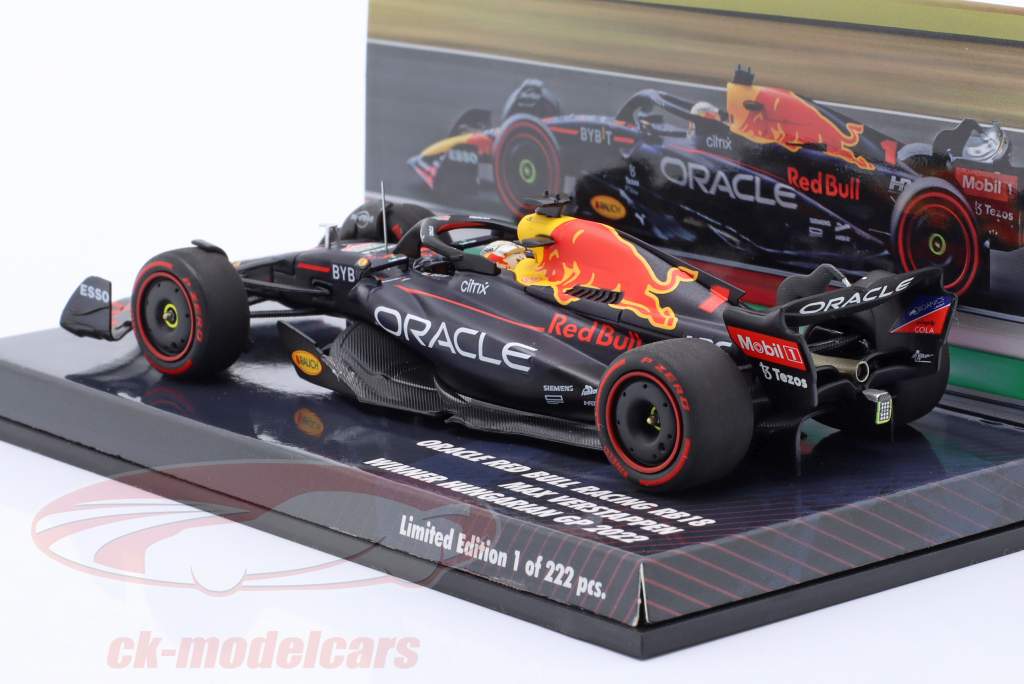Max Verstappen Red Bull RB18 #1 ganhador Hungria GP Fórmula 1 Campeão mundial 2022 1:43 Minichamps