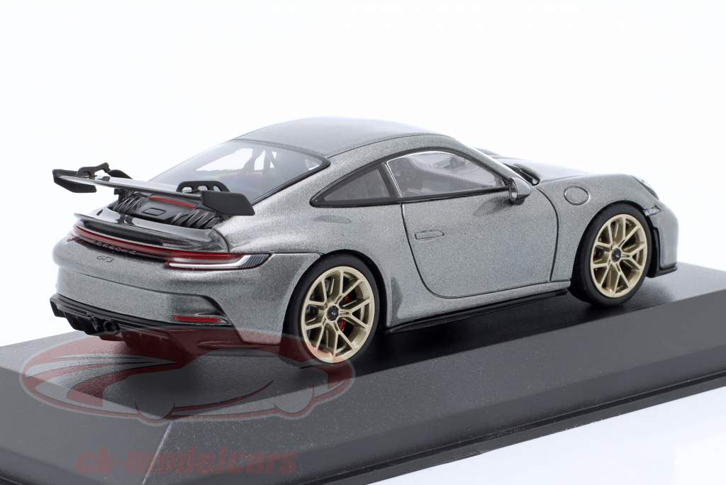 Porsche 911 (992) GT3 2021 agaat grijs metalen / gouden velgen 1:43 Minichamps