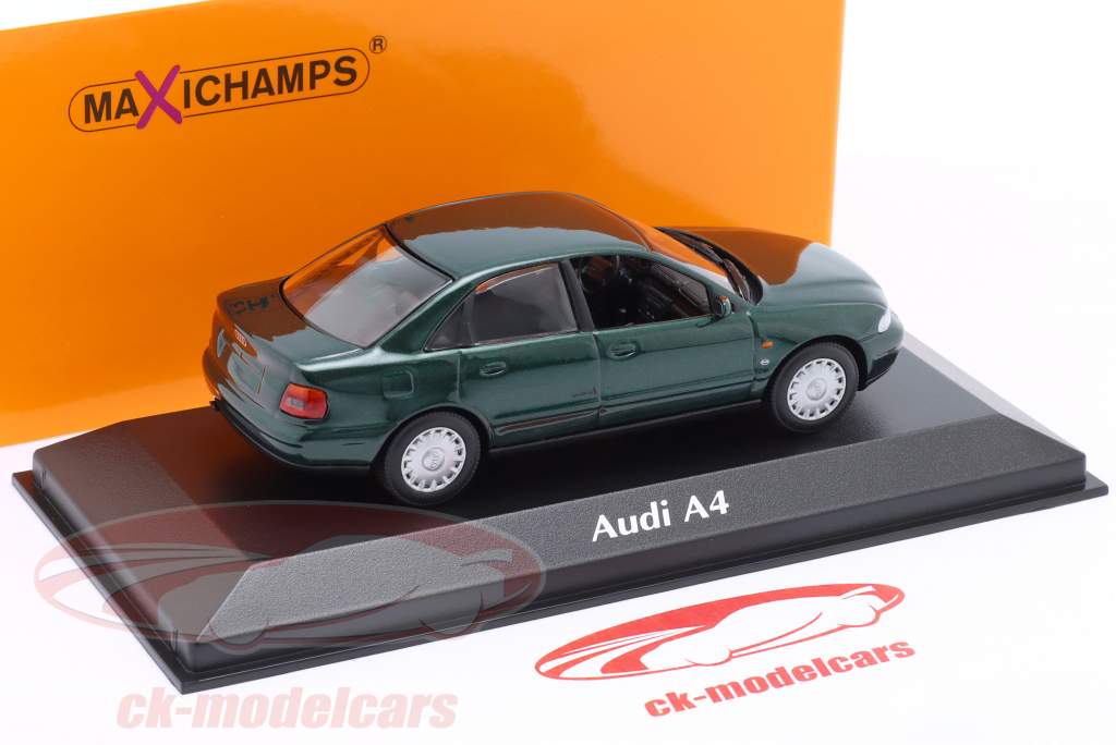 Audi A4 Ano de construção 1995 verde escuro metálico 1:43 Minichamps