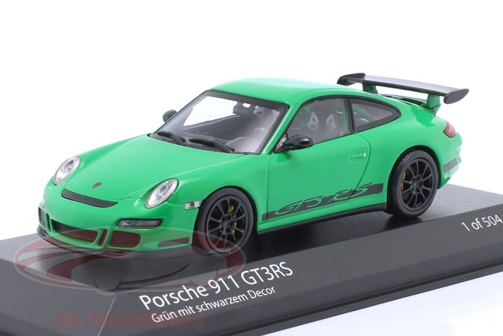 Porsche 911 (997.1) GT3 RS 建設年 2006 緑 と 装飾 1:43 Minichamps