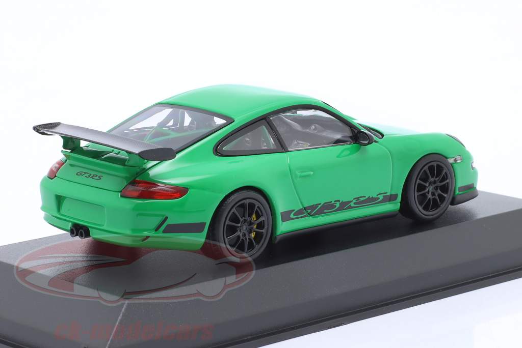 Porsche 911 (997.1) GT3 RS Ano de construção 2006 verde com decoração 1:43 Minichamps