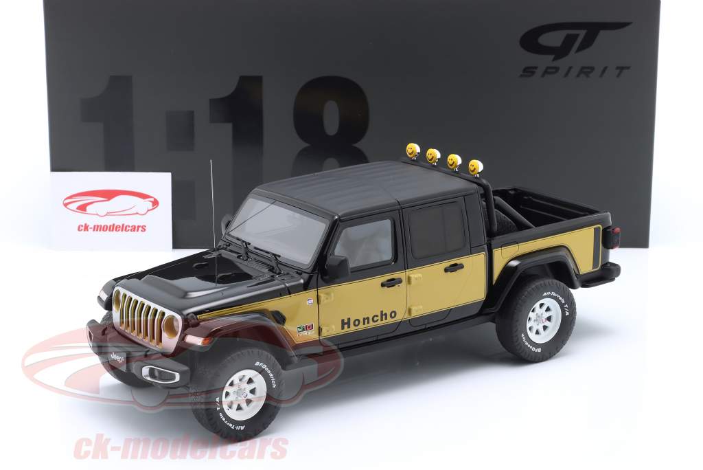 Jeep Gladiator Honcho Byggeår 2020 sort / gylden gul 1:18 GT-Spirit