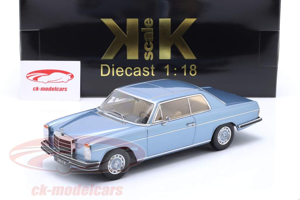 Mercedes-Benz 280C/8 W114 Coupe Año de construcción 1969 Azul claro metálico 1:18 KK-Scale