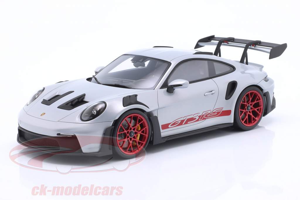Porsche 911 (992) GT3 RS year 2022 ice gray metallic / pyro red 1:18 Spark