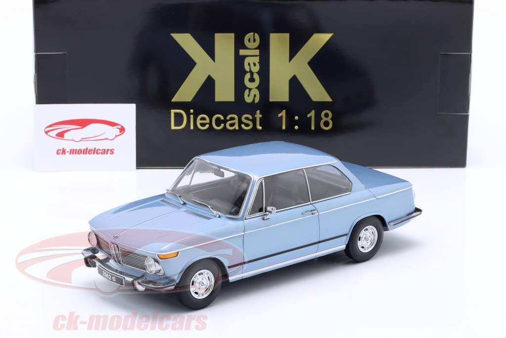 BMW 2002 ti série 1 Année de construction 1971 Bleu clair métallique 1:18 KK-Scale