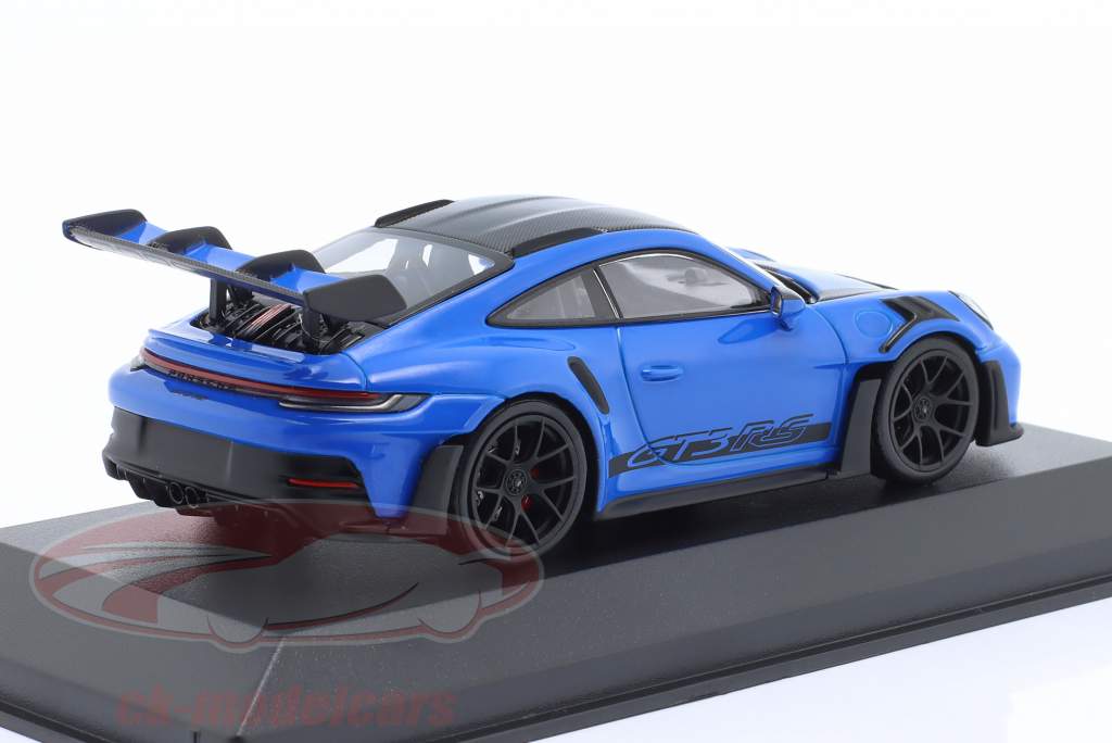 Porsche 911 (992) GT3 RS Weissach pakke 2023 blå / sort fælge 1:43 Minichamps
