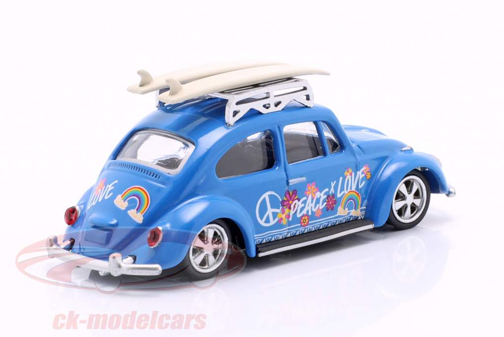Volkswagen VW Escarabajo Surfer Año de construcción 1950 azul con decoración 1:64 Schuco