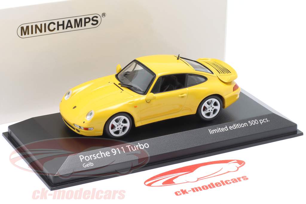 Porsche 911 (993) Turbo S Byggeår 1995 gul 1:43 Minichamps