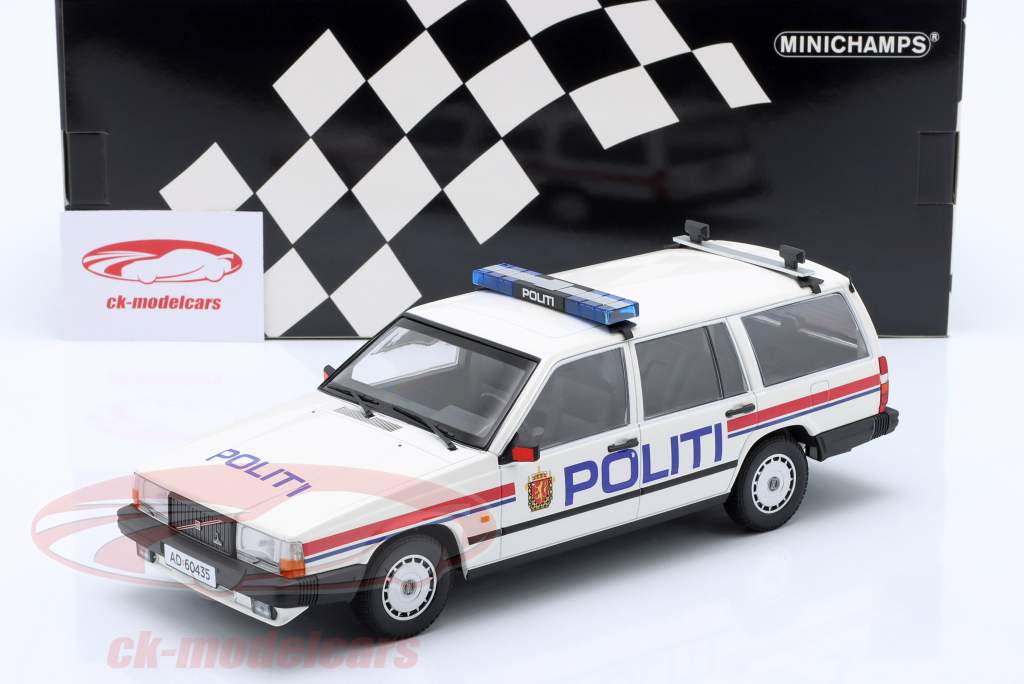 Volvo 740 GL Break Año de construcción 1986 policía Noruega 1:18 Minichamps
