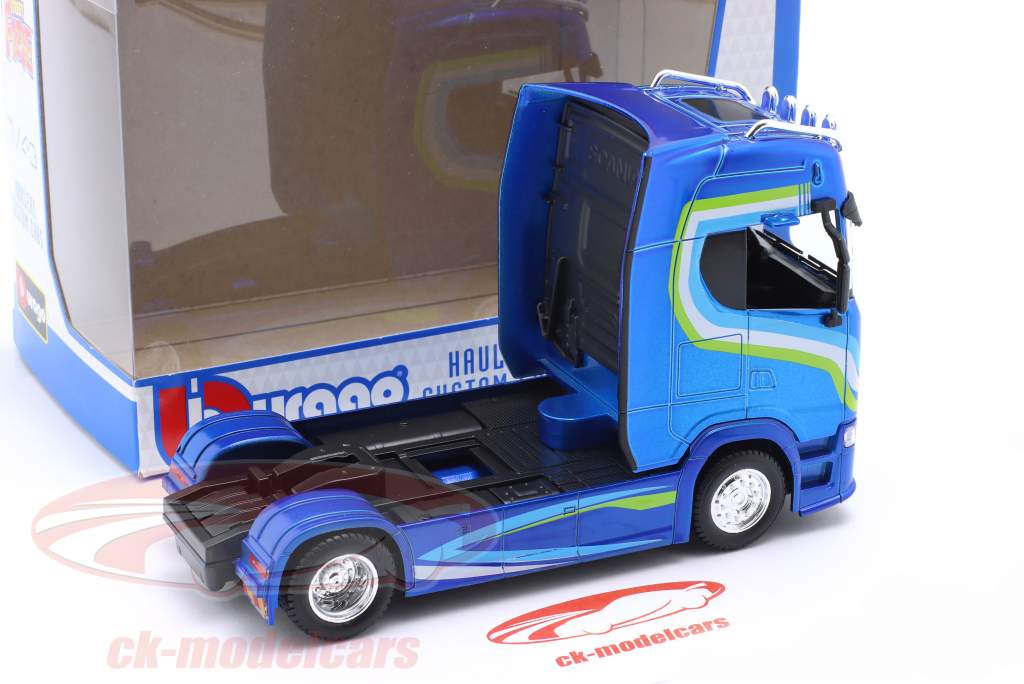 Scania S730 Highline Cab SZM bleu métallique avec décor 1:43 Bburago