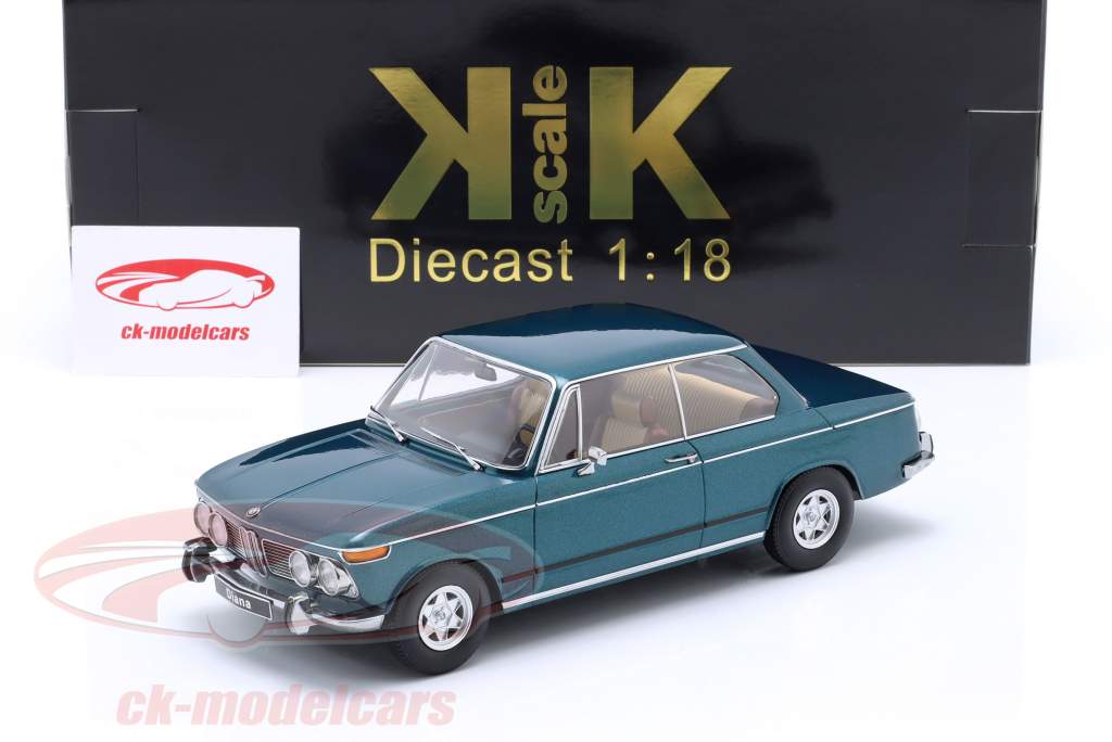 BMW 2002 ti Diana Bouwjaar 1970 turkoois metalen 1:18 KK-Scale