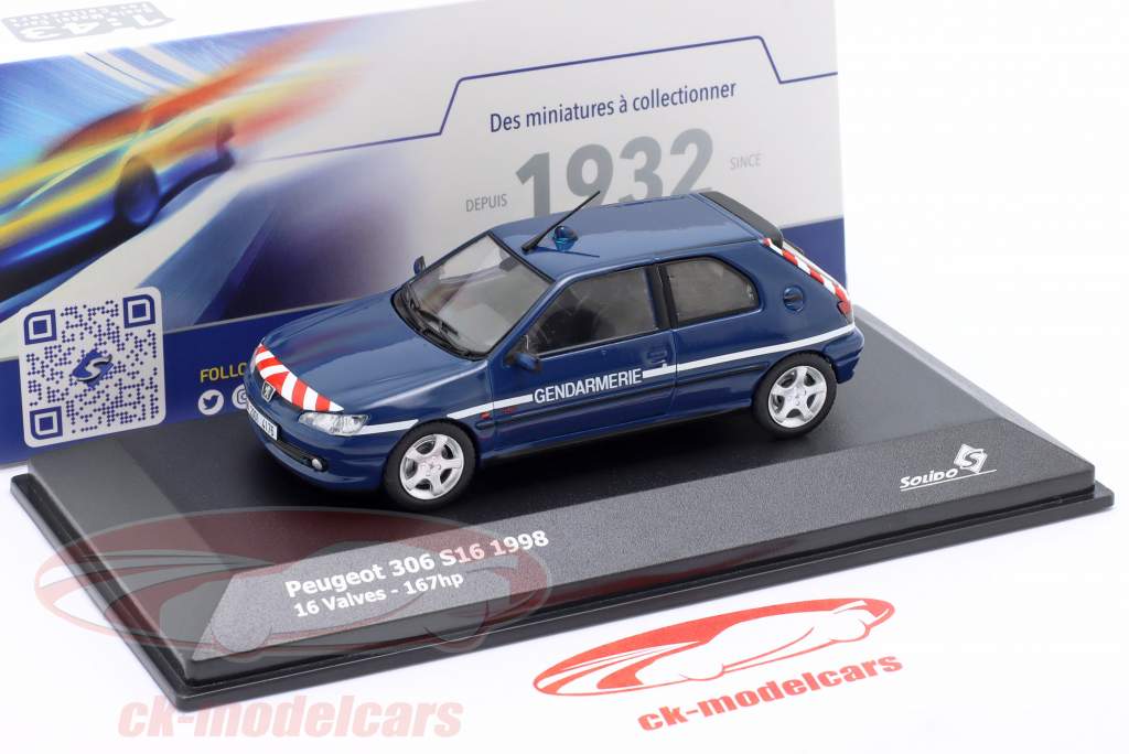 Peugeot 306 S16 Gendarmerie 1998 azul 1:43 Solido