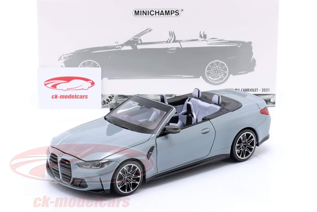 BMW M4 Cabriolet (G83) Bouwjaar 2021 Grijs metalen 1:18 Minichamps