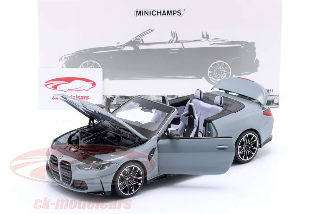 BMW M4 Cabriolet (G83) Byggeår 2021 Grå metallisk 1:18 Minichamps
