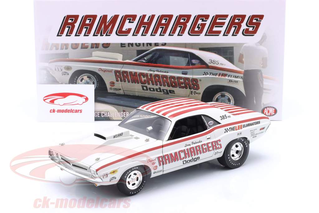 Dodge Challenger Pro Stock Ramchargers Ano de construção 1971 branco / vermelho 1:18 GMP