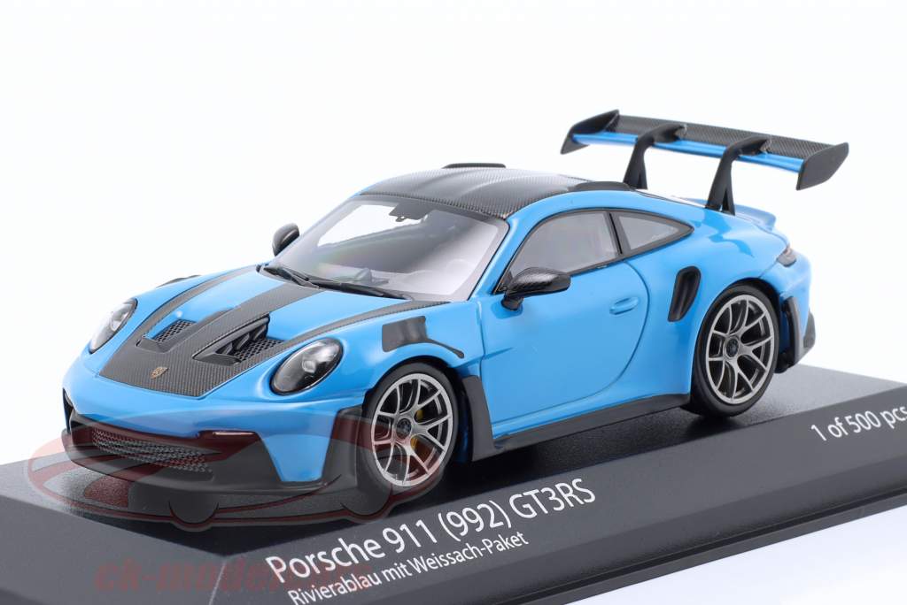 Porsche 911 (992) GT3 RS 2023 blau / dunkelsilberne Felgen 1:43 Minichamps