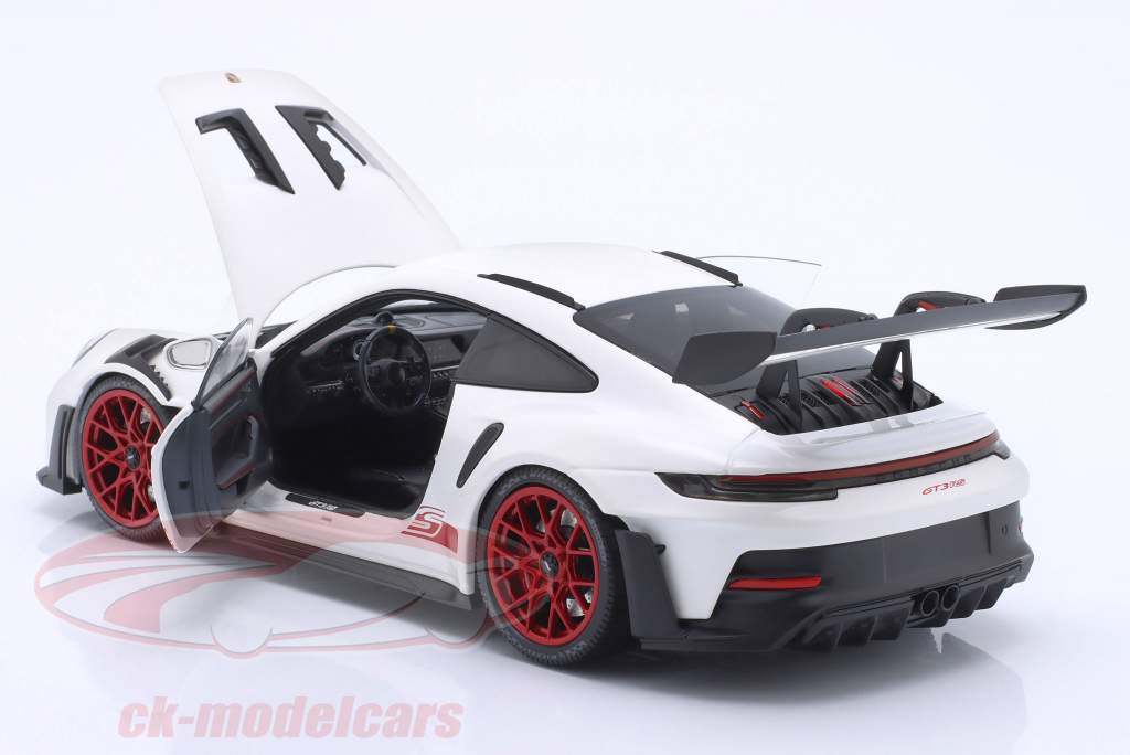 Porsche 911 (992) GT3 RS Byggeår 2022 hvid / Rød fælge 1:18 Minichamps